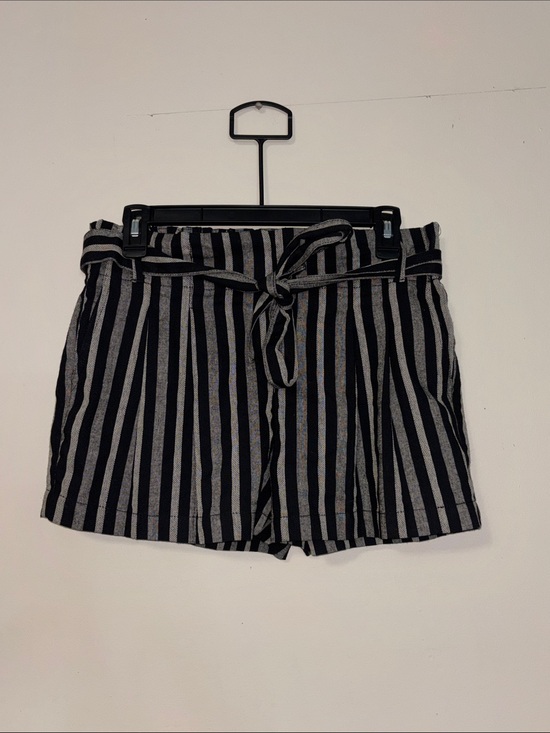 Indigo Rising Pants - Striped Tie-Waist Women's Shorts w pockets- Black and Gray indigo rising